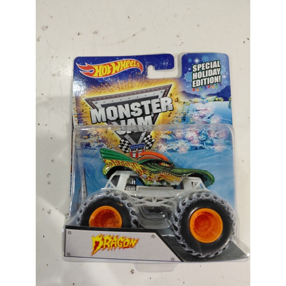 NIP Hot Wheels Monster Jam Holiday 1:64 Die Cast Dragon w/Snow Tires